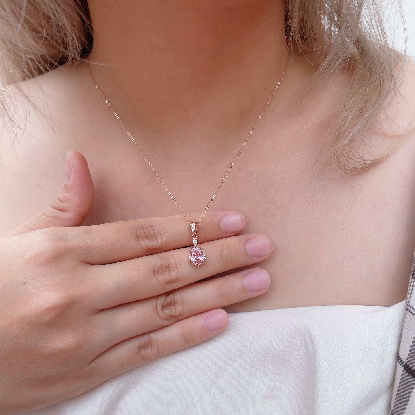 Pink Zirconia Pear Necklace