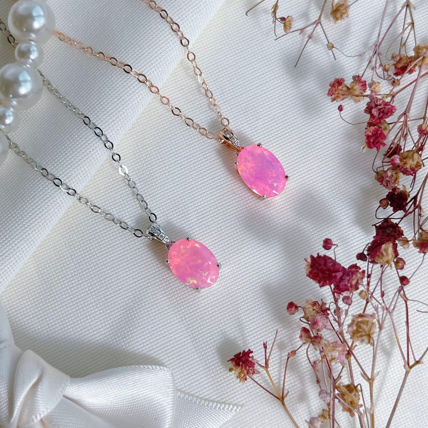 Faceted Pink Opal Necklace