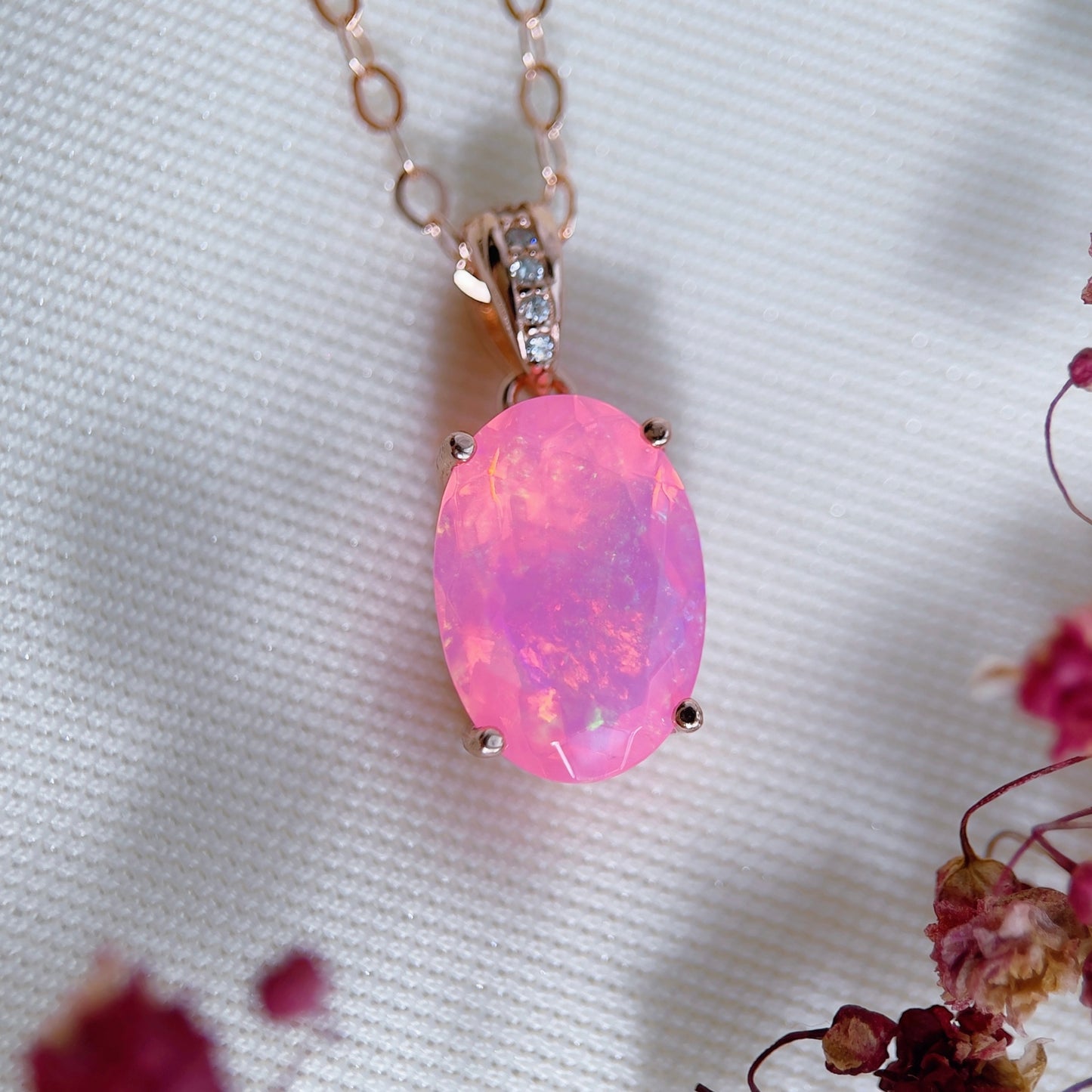 Faceted Pink Opal Necklace