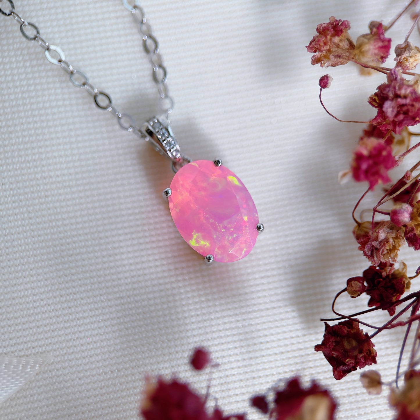 Faceted Pink Opal Necklace