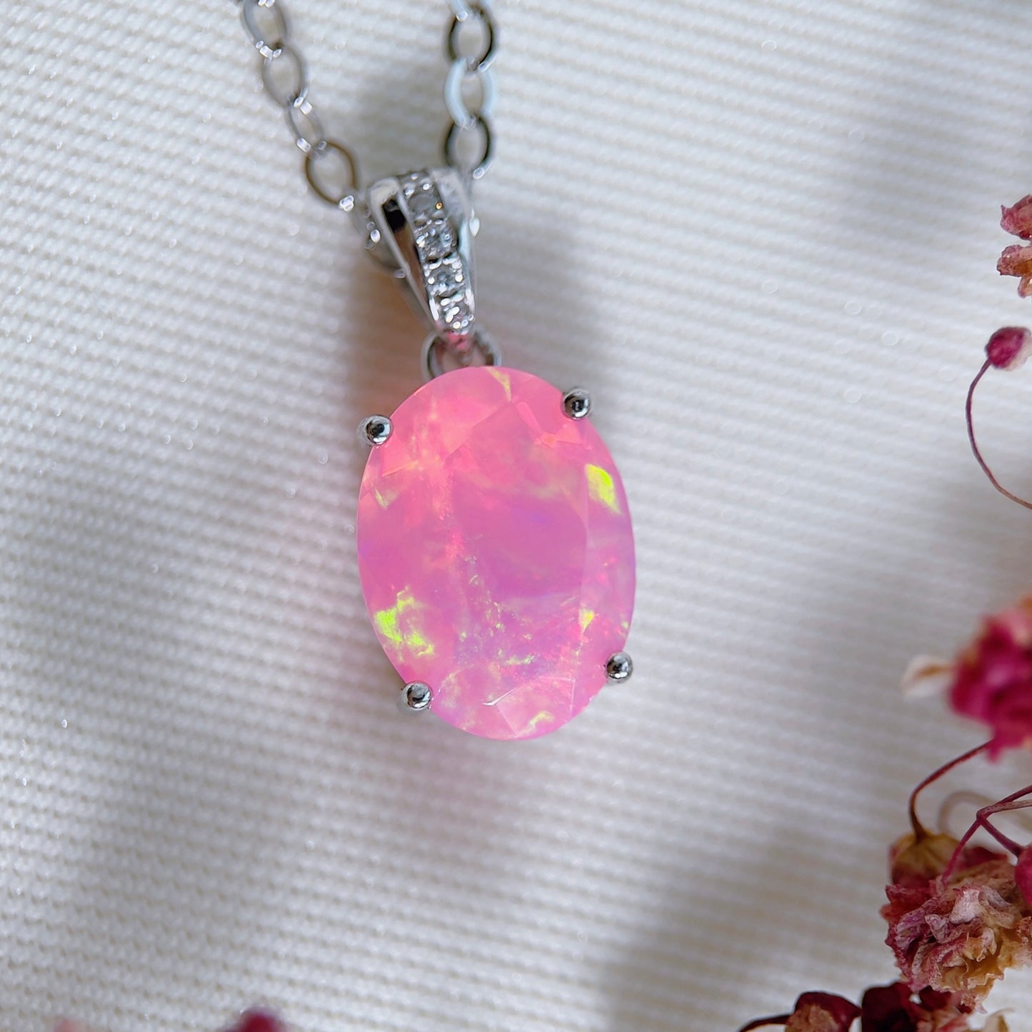 Faceted Pink Opal Necklace