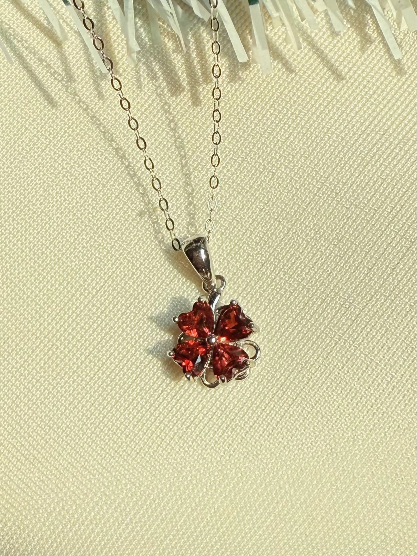 Garnet Spinning Clover Necklace