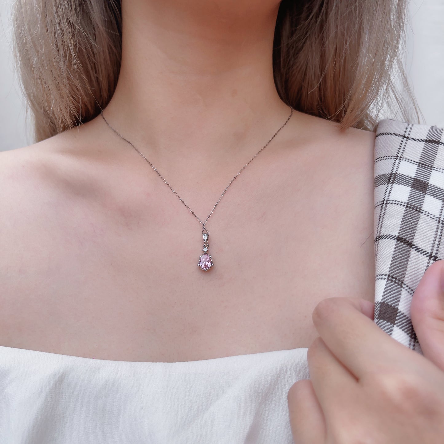 Pink Zirconia Pear Necklace