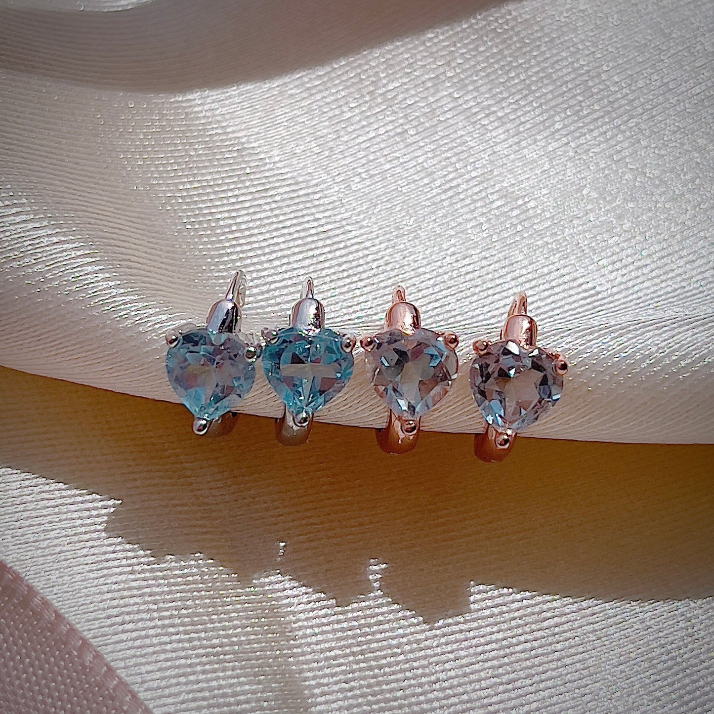 Blue Topaz Heart Huggies