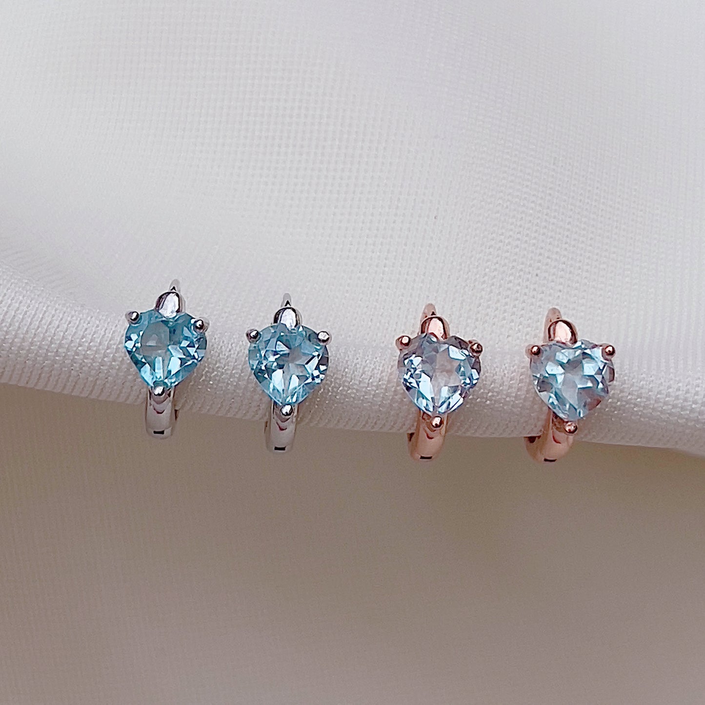 Blue Topaz Heart Huggies