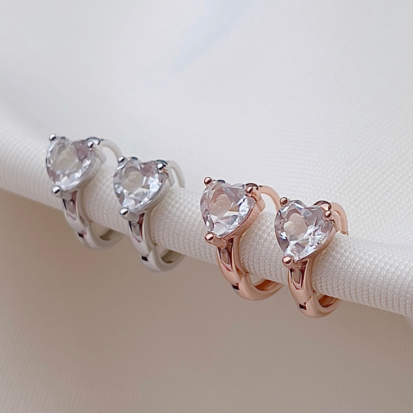 Clear Quartz Heart Huggies