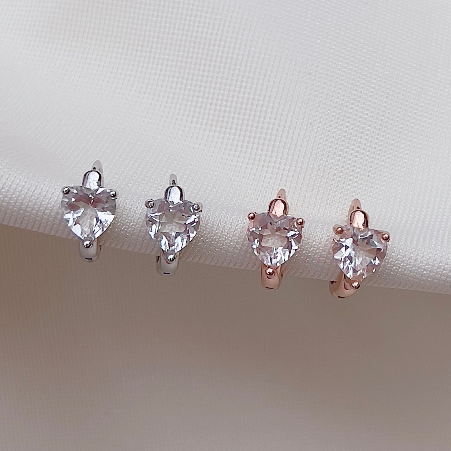 Clear Quartz Heart Huggies