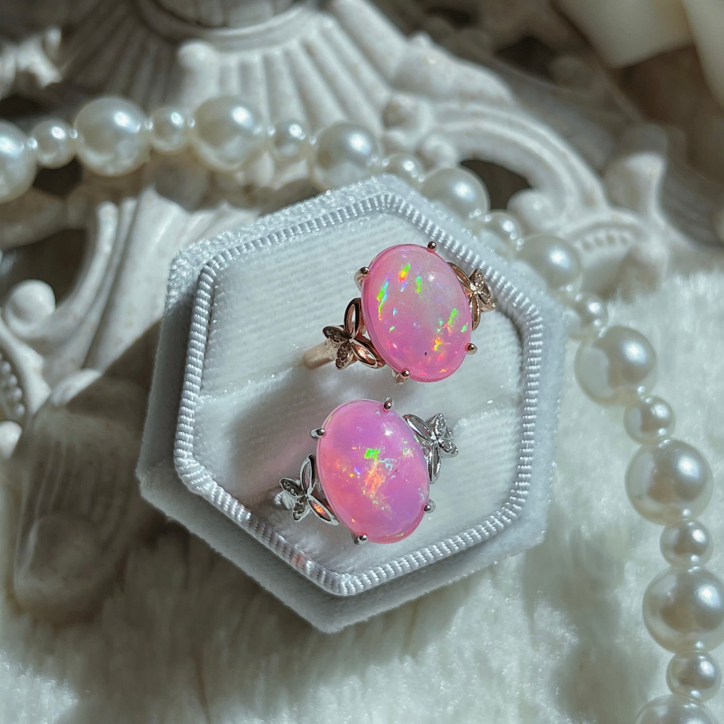 Cabochon Pink Opal Butterfly Ring