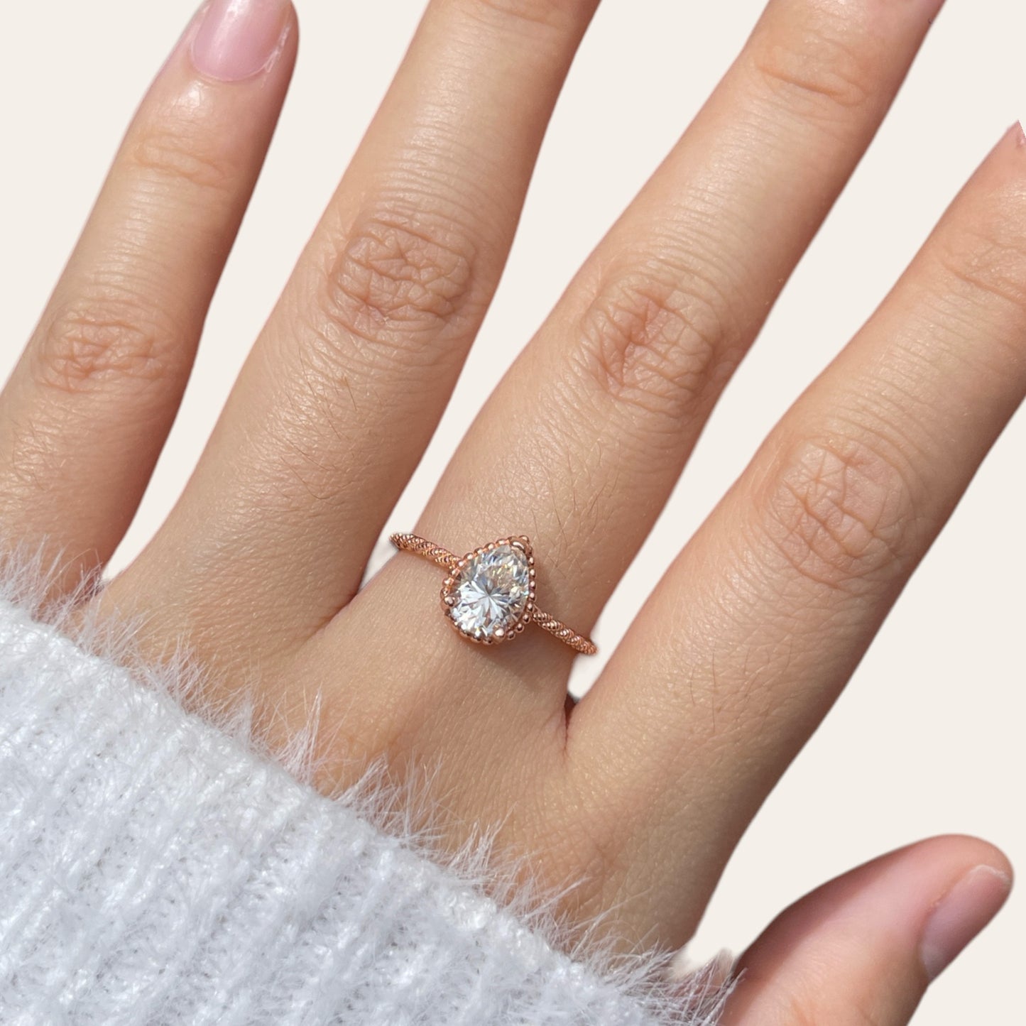 White Moissanite Pear Brilliant Cut Ring