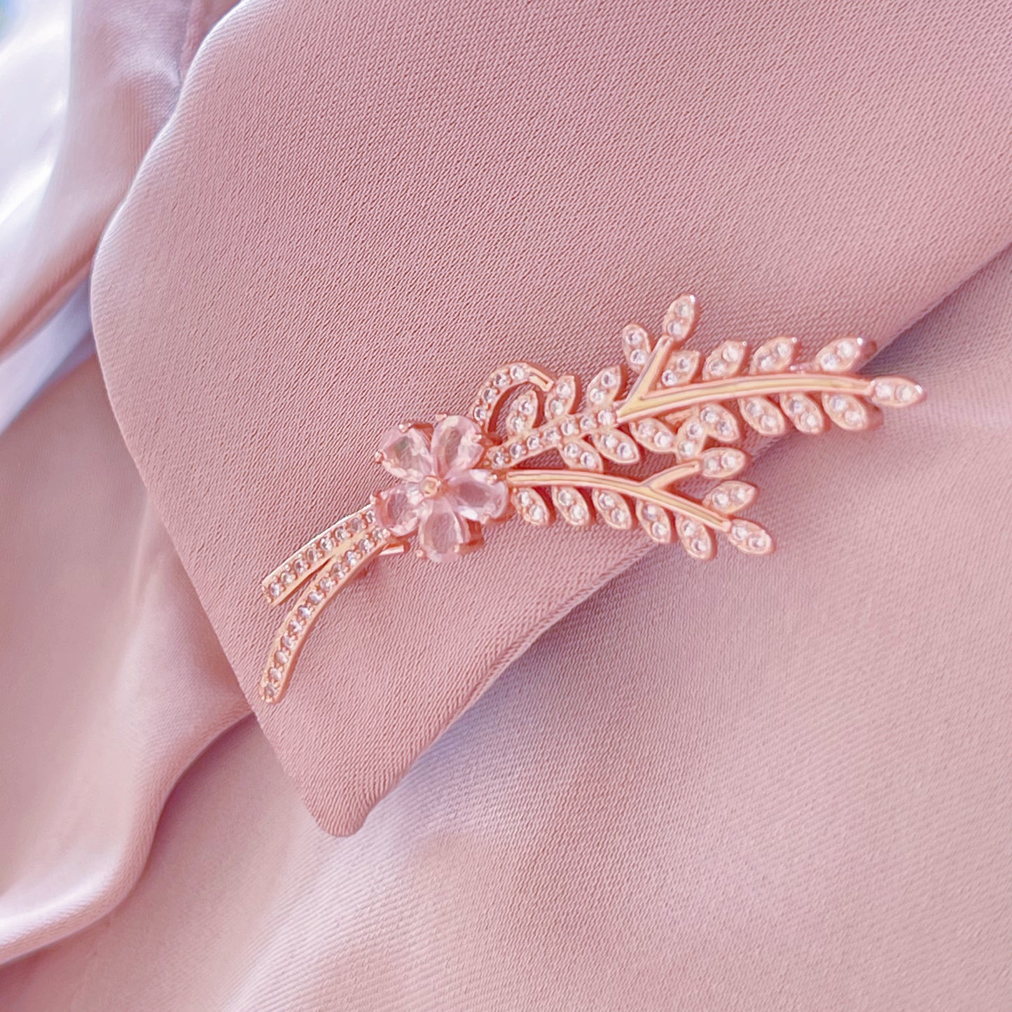 Rose Quartz Flower Brooch