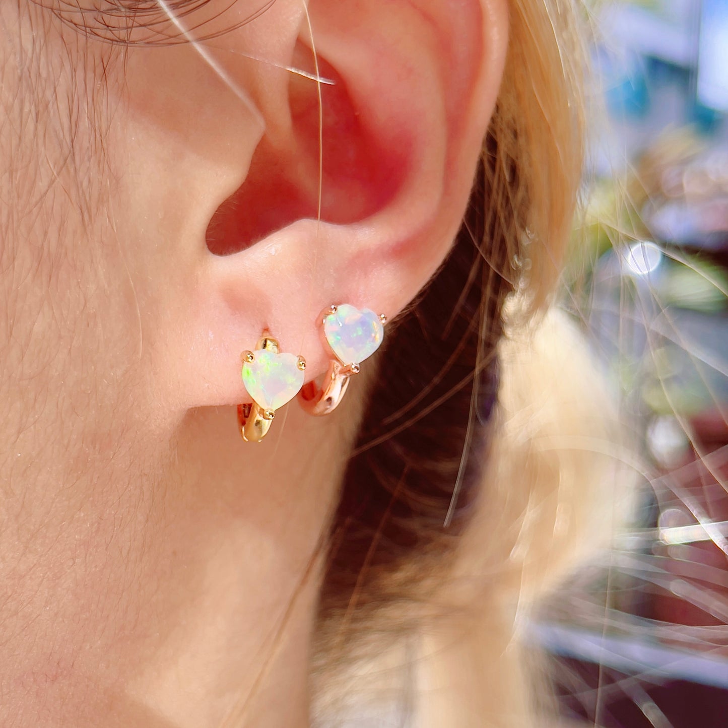 Faceted Opal Heart Huggies
