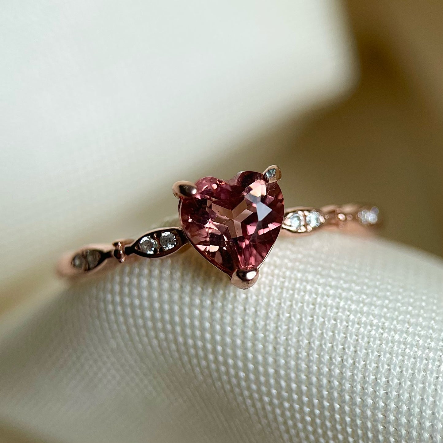 Rosy Pink Tourmaline Heart Ribbon Ring