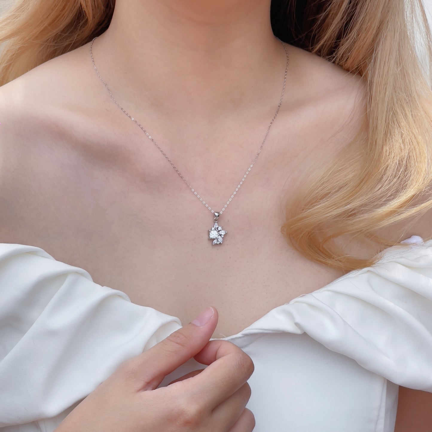 White Moissanite Bejewelled Necklace