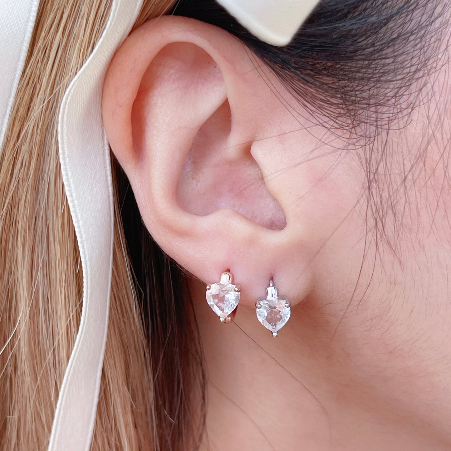 Clear Quartz Heart Huggies