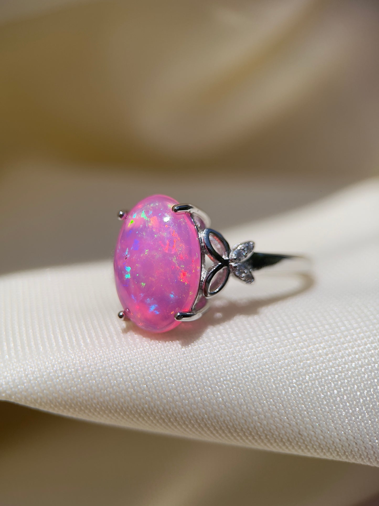 Cabochon Pink Opal Butterfly Ring