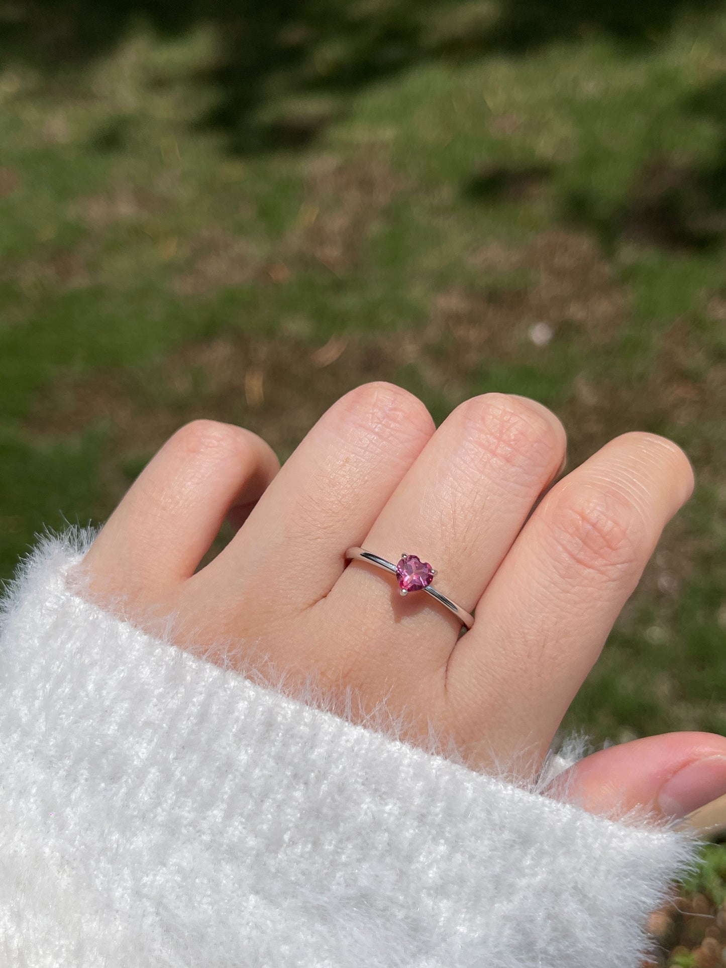 Pink Topaz Dainty Heart Ring
