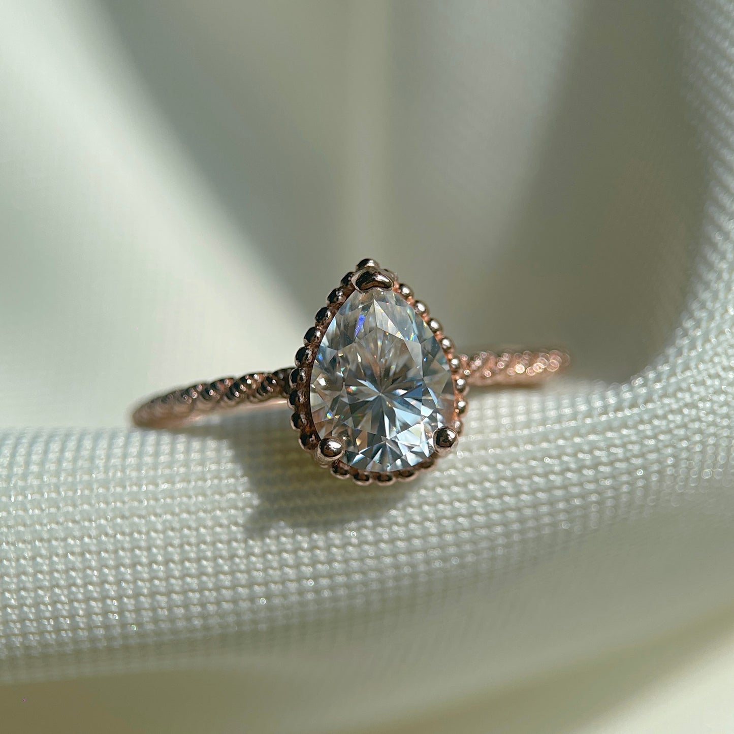 White Moissanite Pear Brilliant Cut Ring