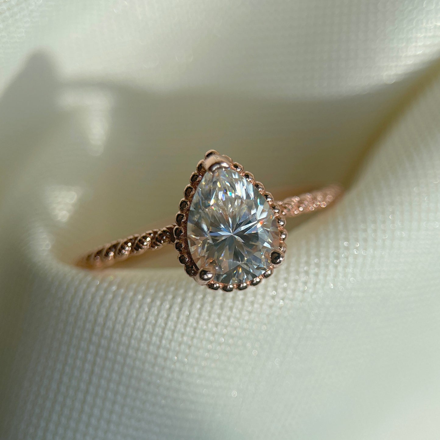 White Moissanite Pear Brilliant Cut Ring