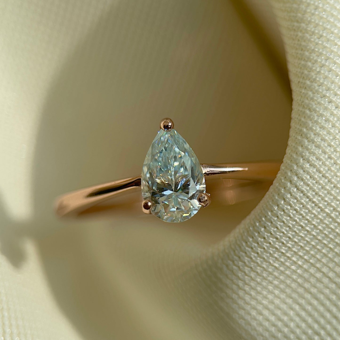 Mint Green Moissanite Pear Cut Solitaire Ring