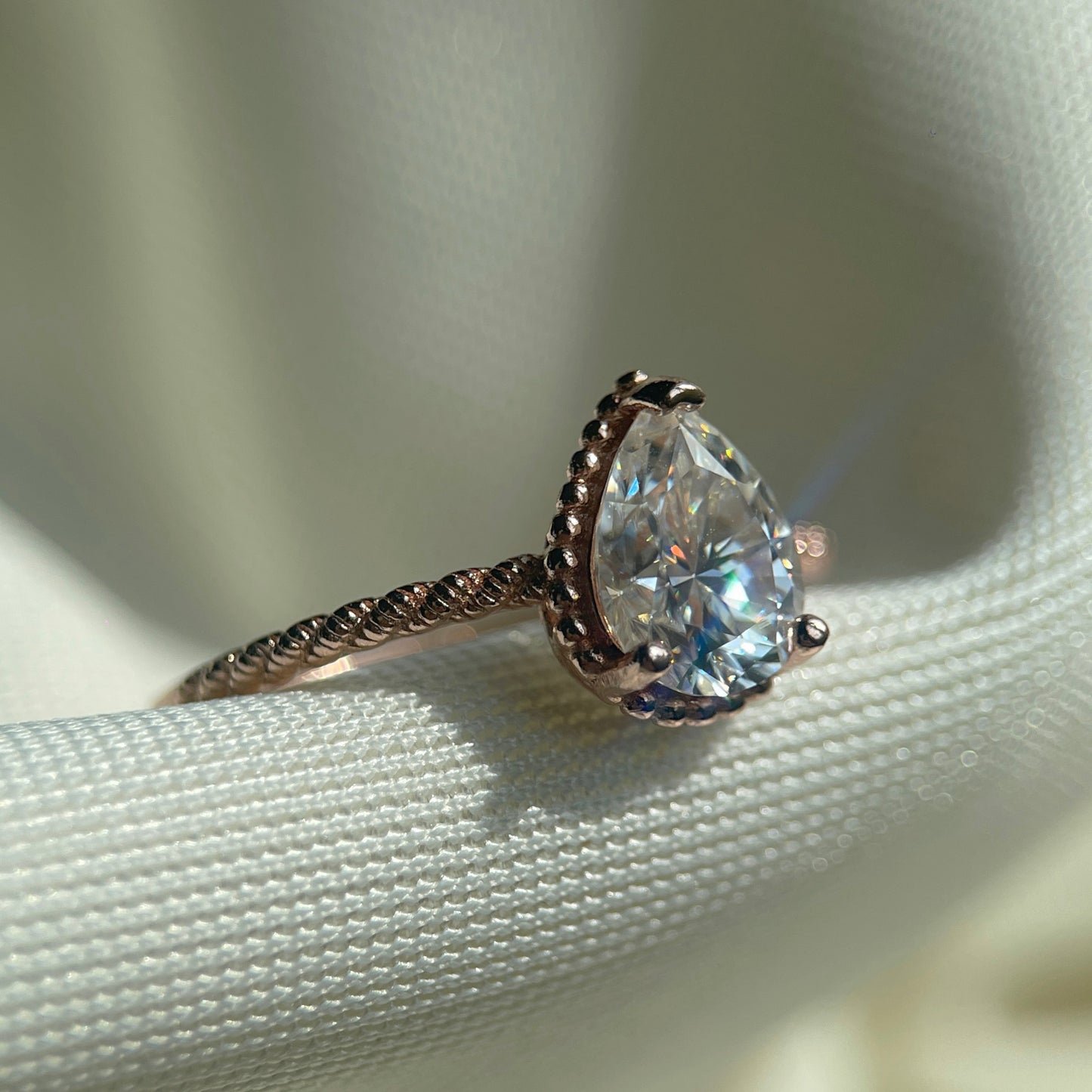 White Moissanite Pear Brilliant Cut Ring
