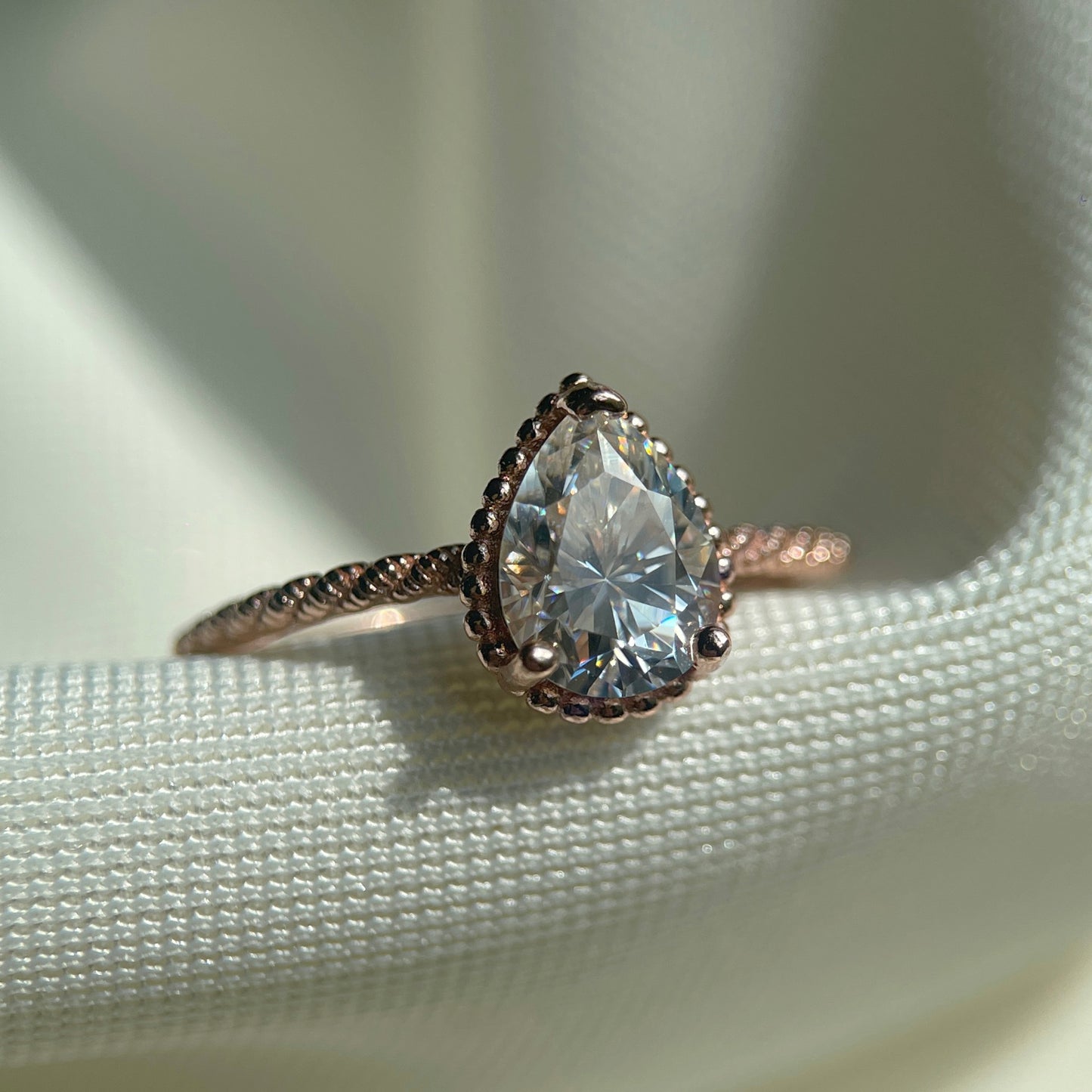 White Moissanite Pear Brilliant Cut Ring