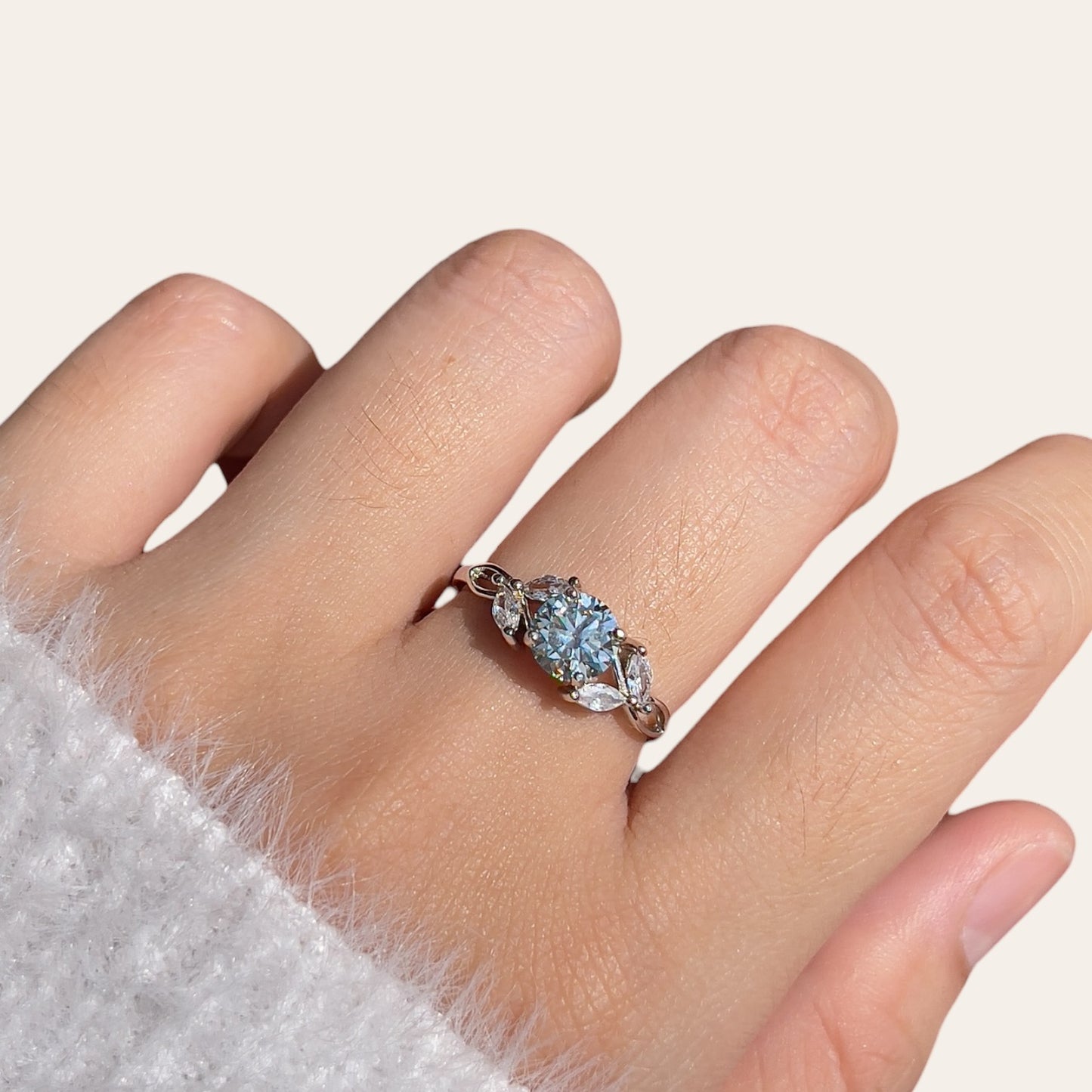 White Moissanite Floral Ring