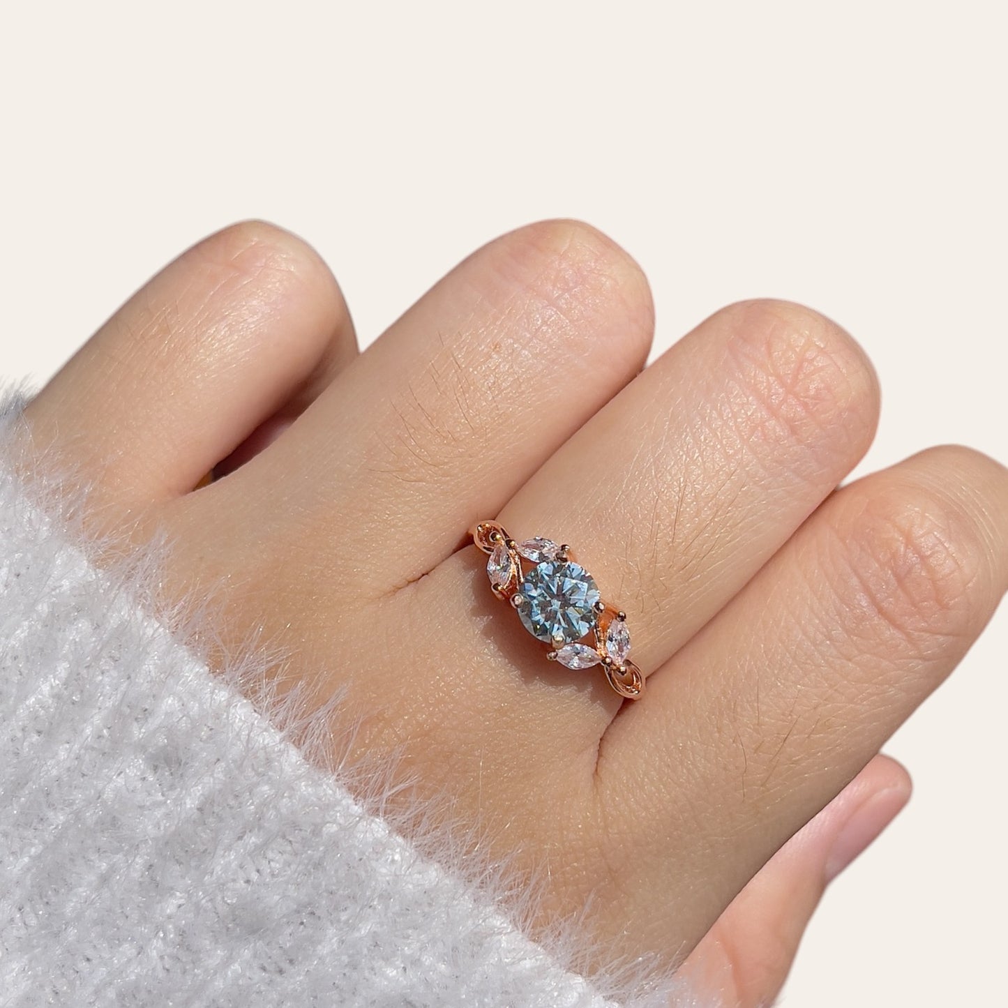 White Moissanite Floral Ring