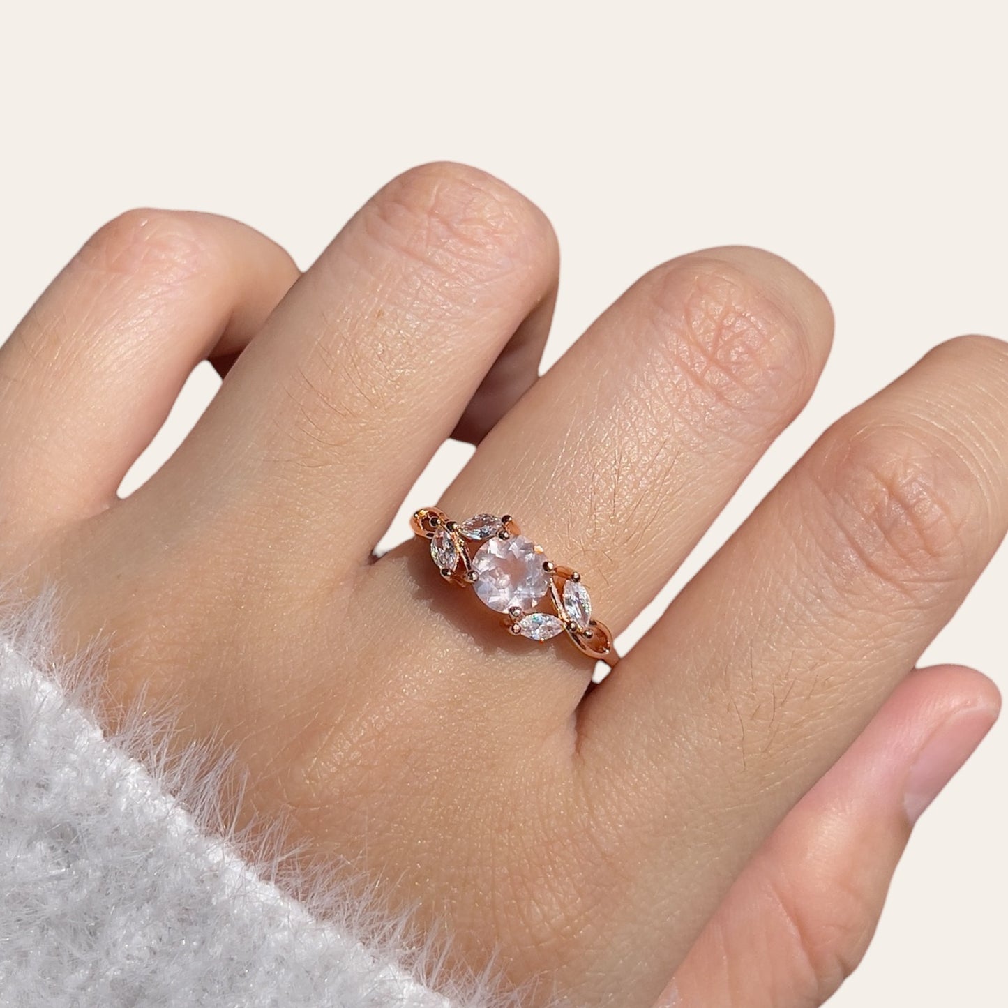 Rose Quartz Floral Ring