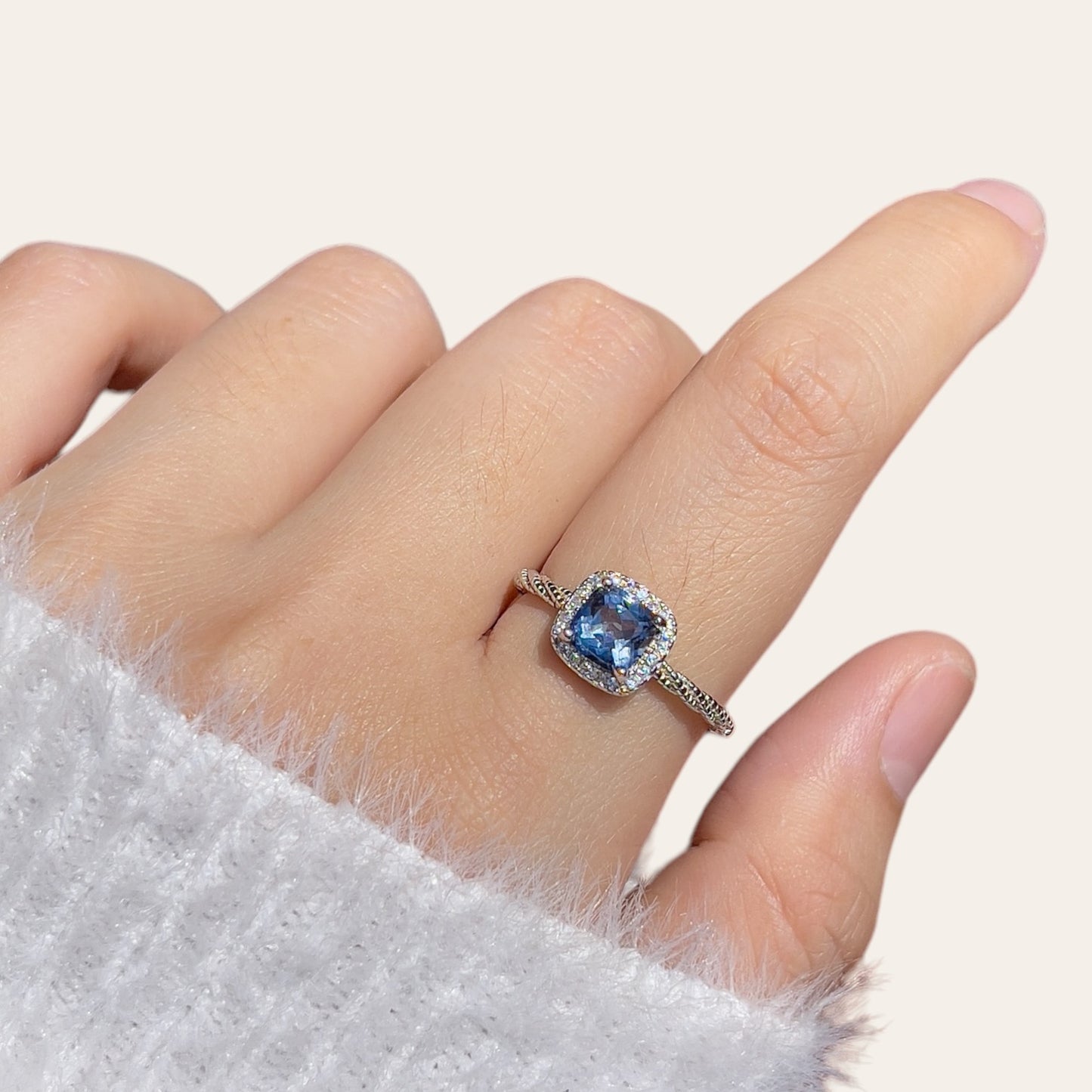 Cushion Cut Tanzanite Topaz Ring