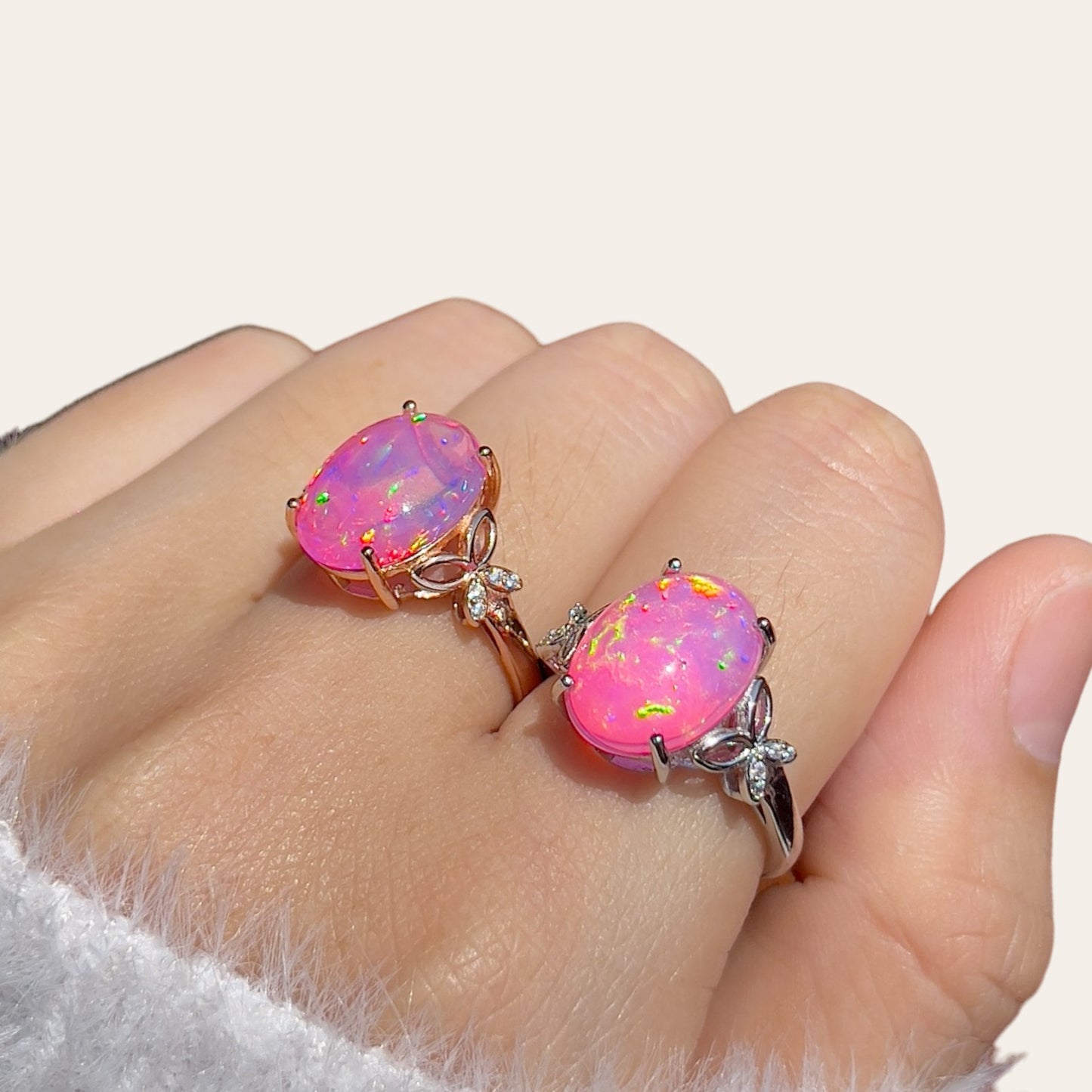 Cabochon Pink Opal Butterfly Ring