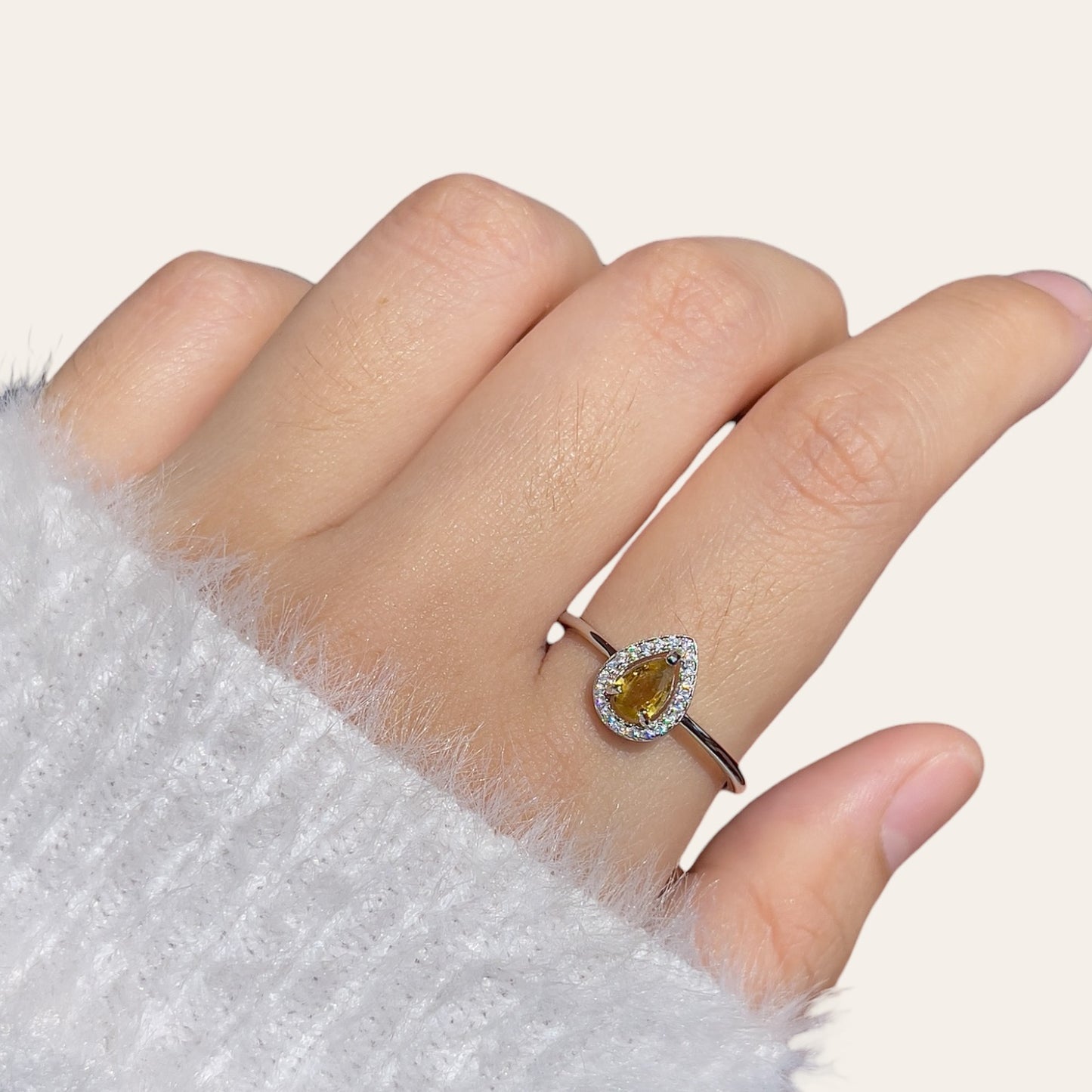 Yellow Sapphire Halo Pear Ring