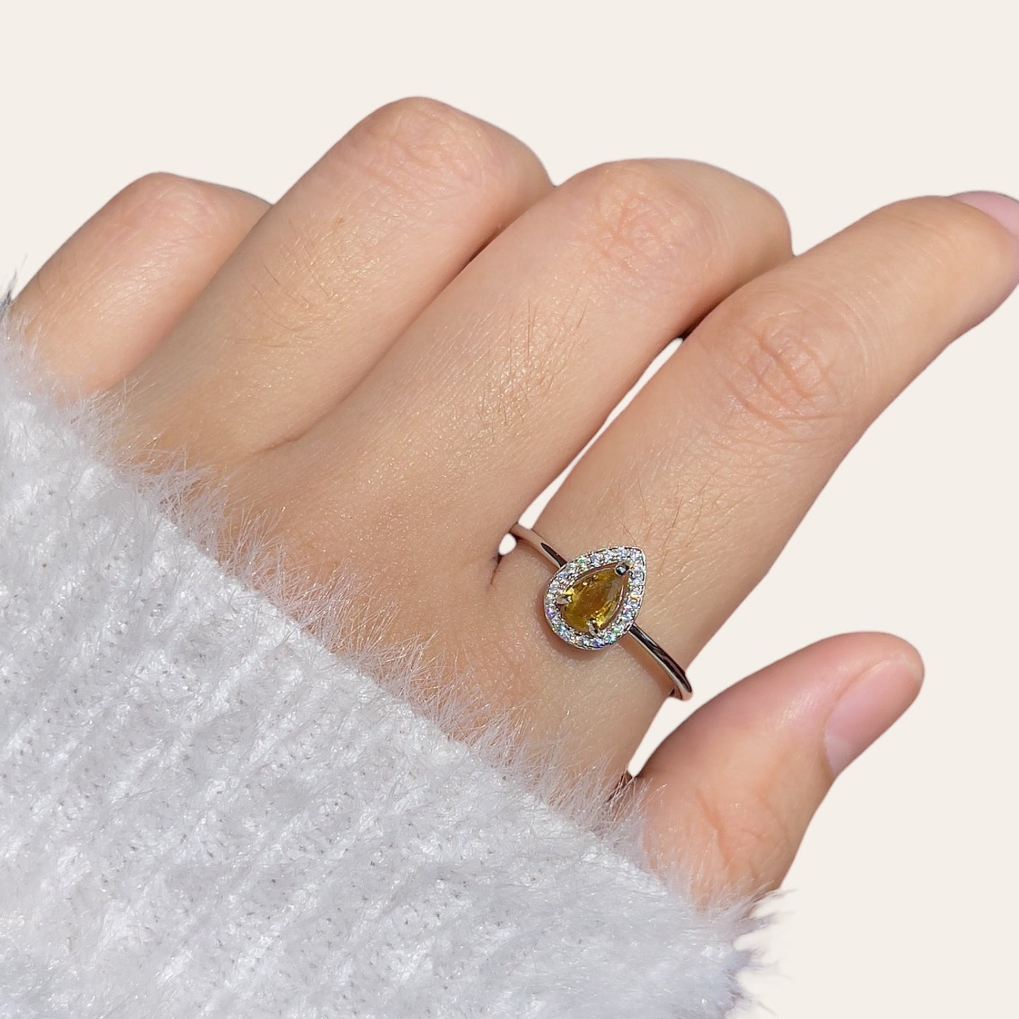 Yellow Sapphire Halo Pear Ring
