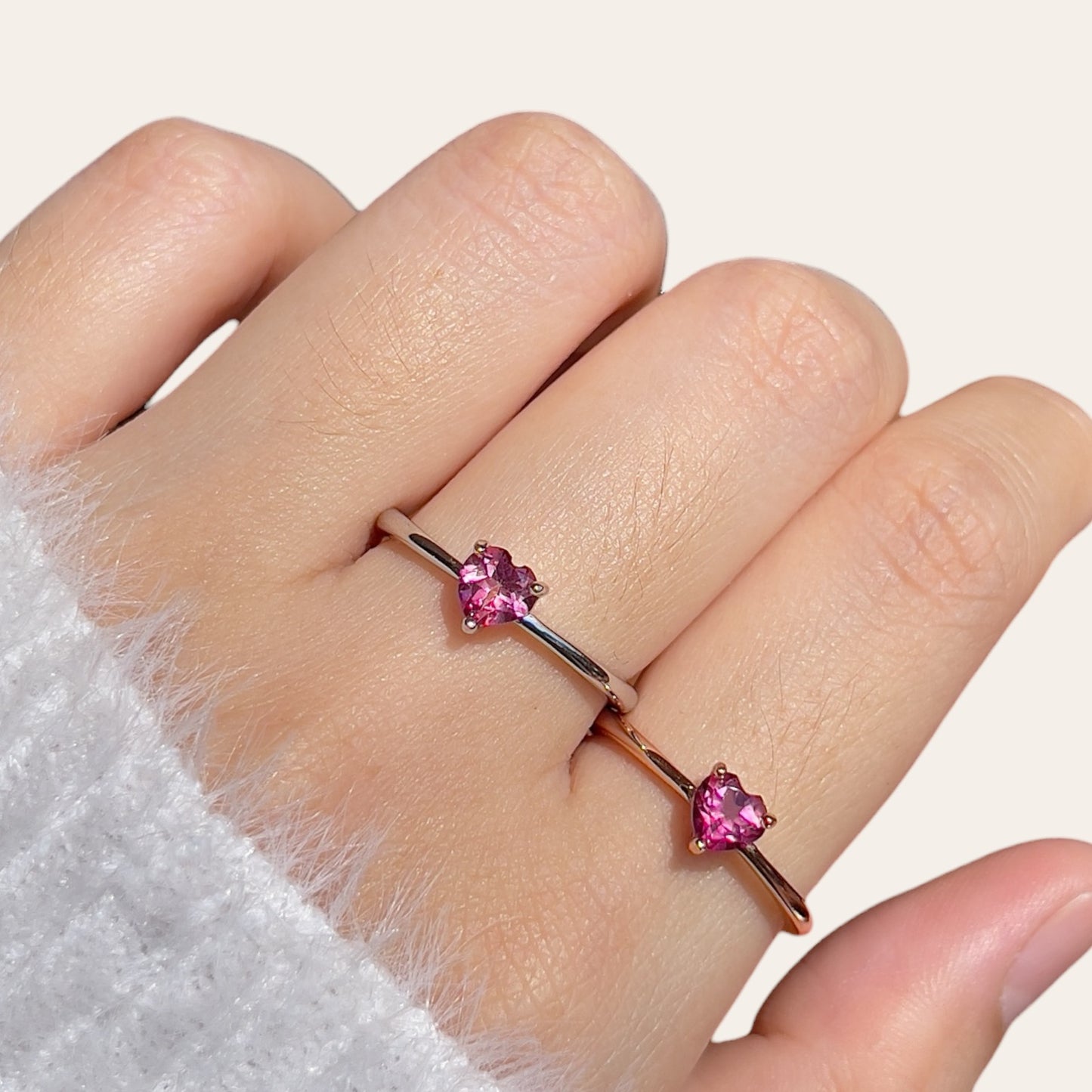 Pink Topaz Dainty Heart Ring