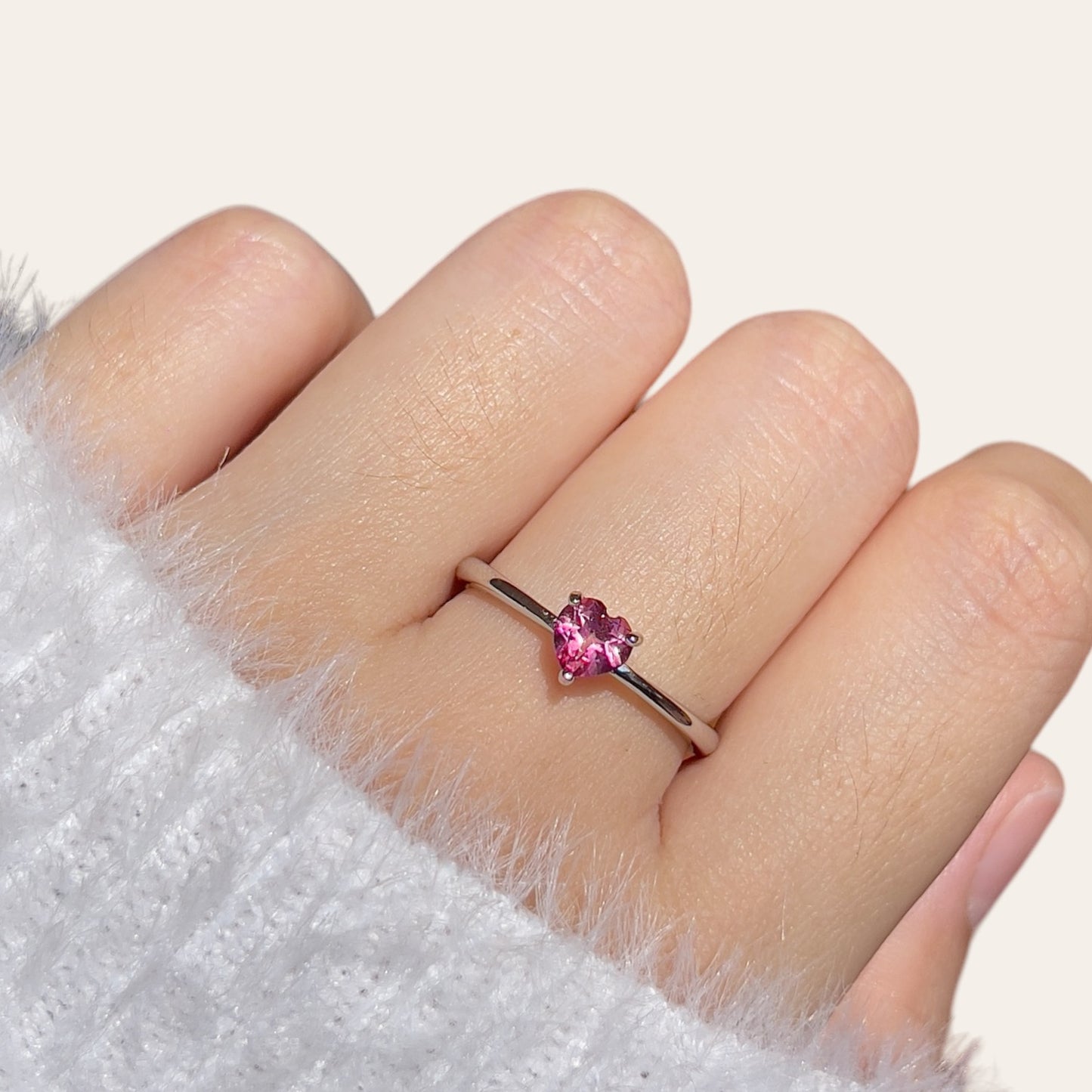 Pink Topaz Dainty Heart Ring