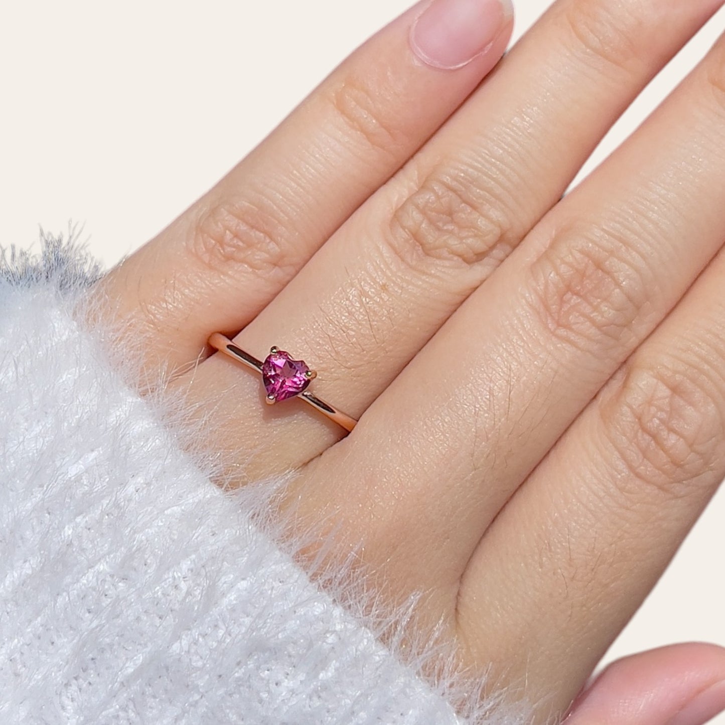 Pink Topaz Dainty Heart Ring