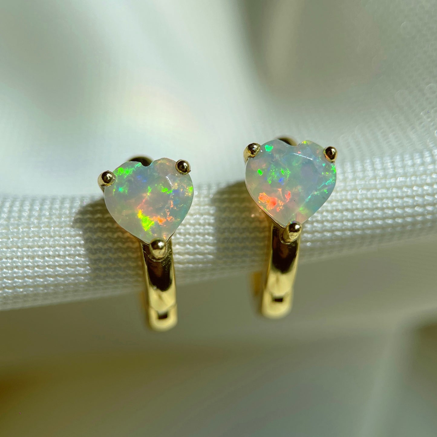 Faceted Opal Heart Huggies