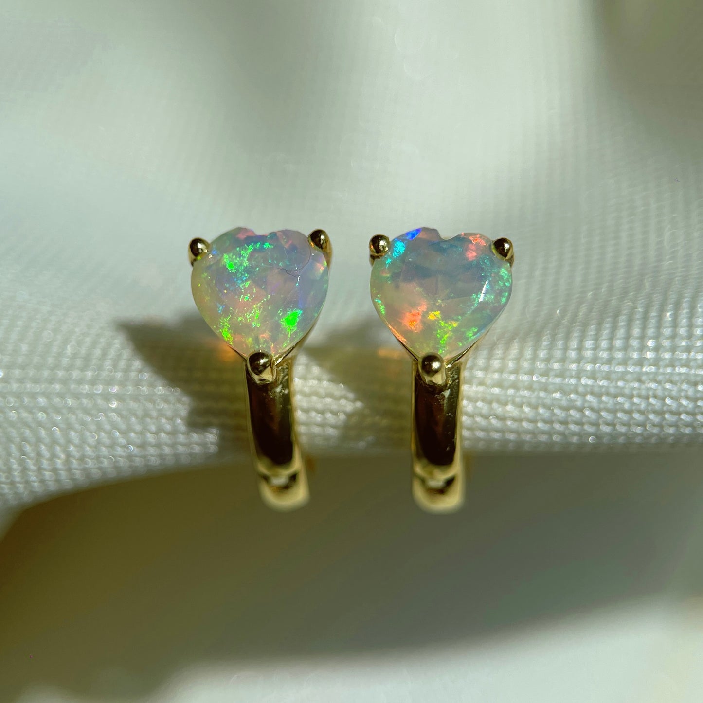 Faceted Opal Heart Huggies