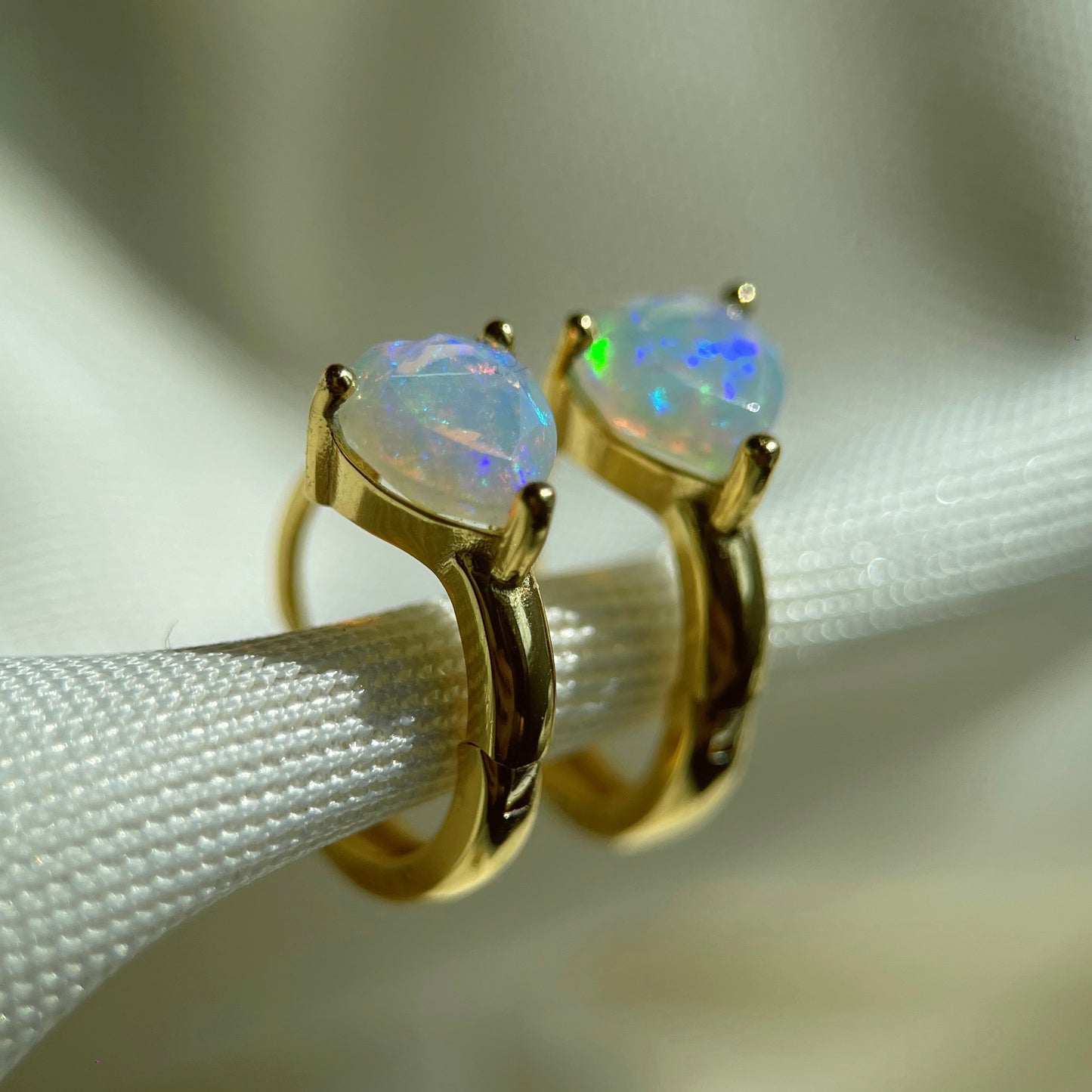 Faceted Opal Heart Huggies