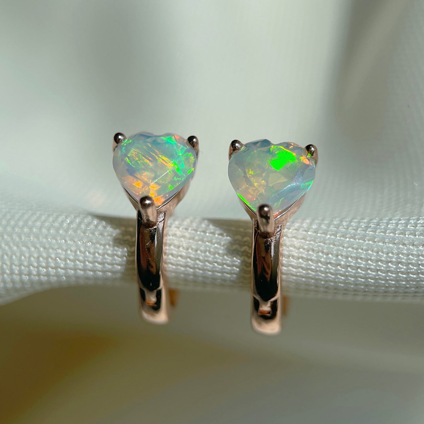Faceted Opal Heart Huggies