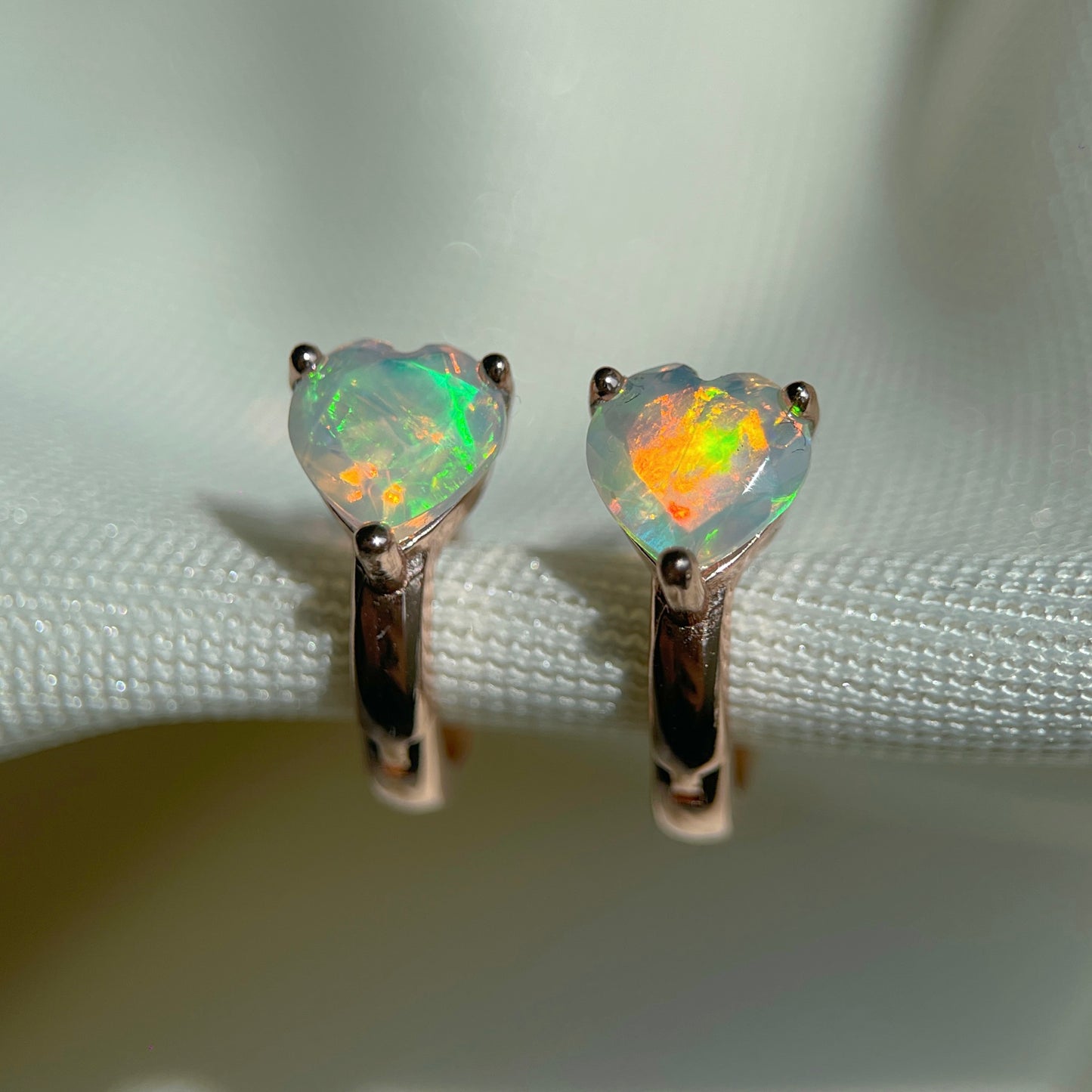 Faceted Opal Heart Huggies