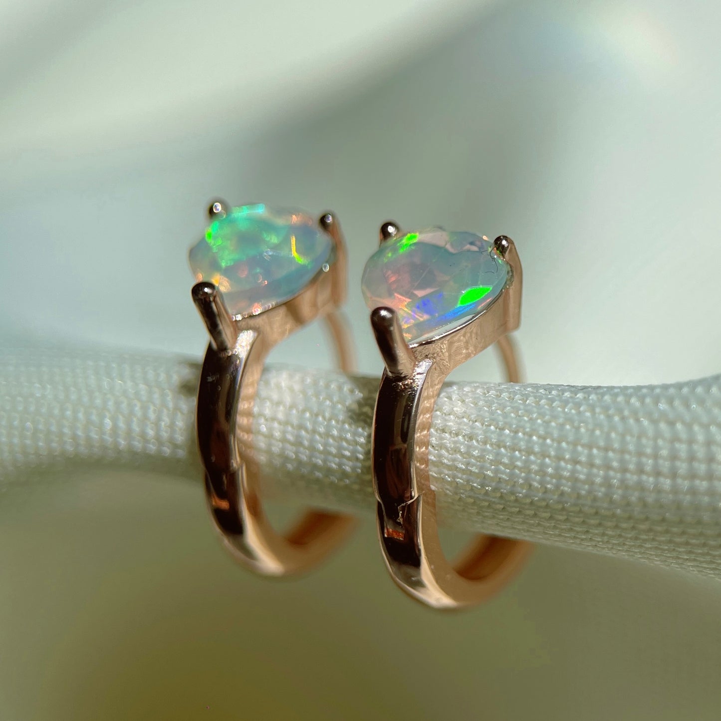 Faceted Opal Heart Huggies