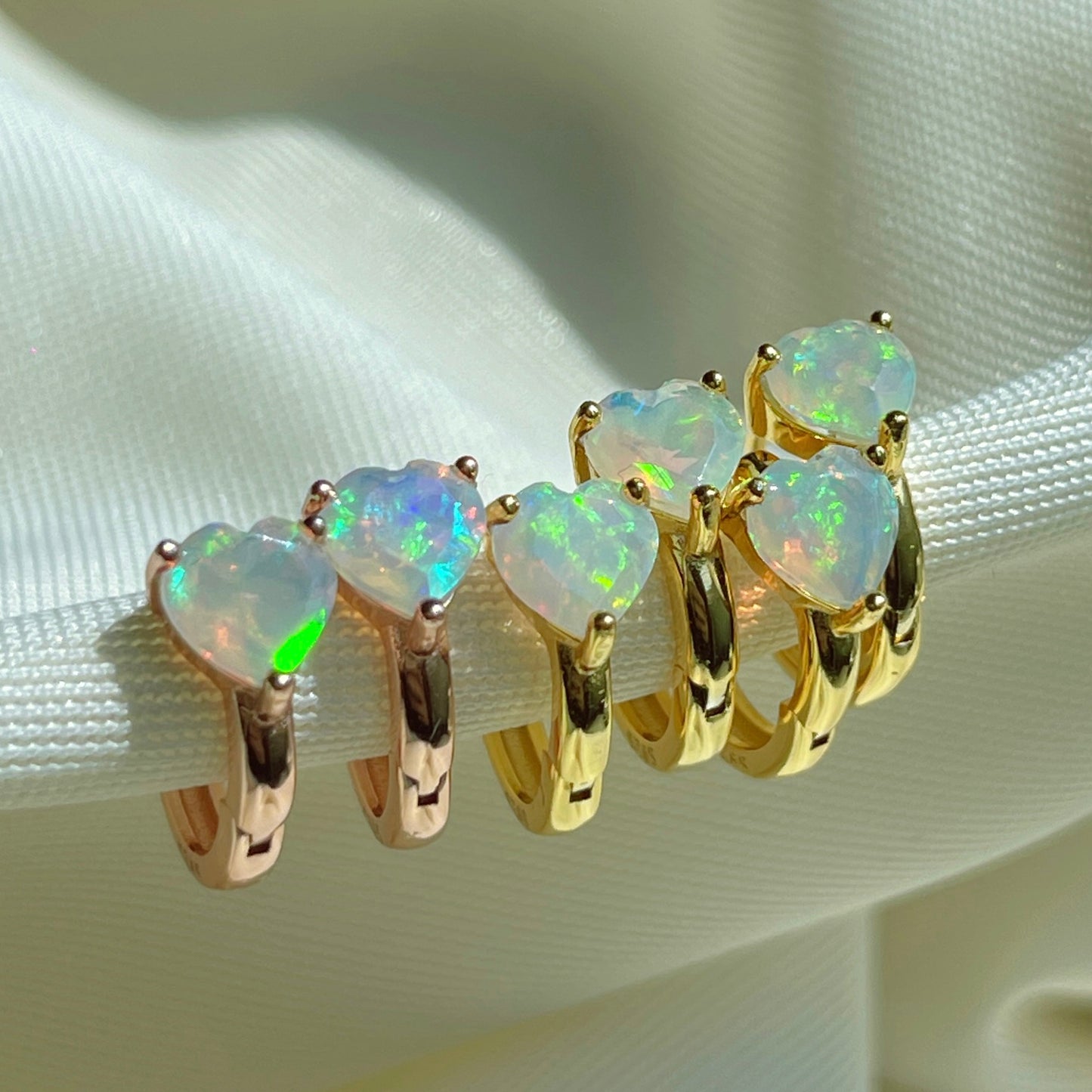 Faceted Opal Heart Huggies