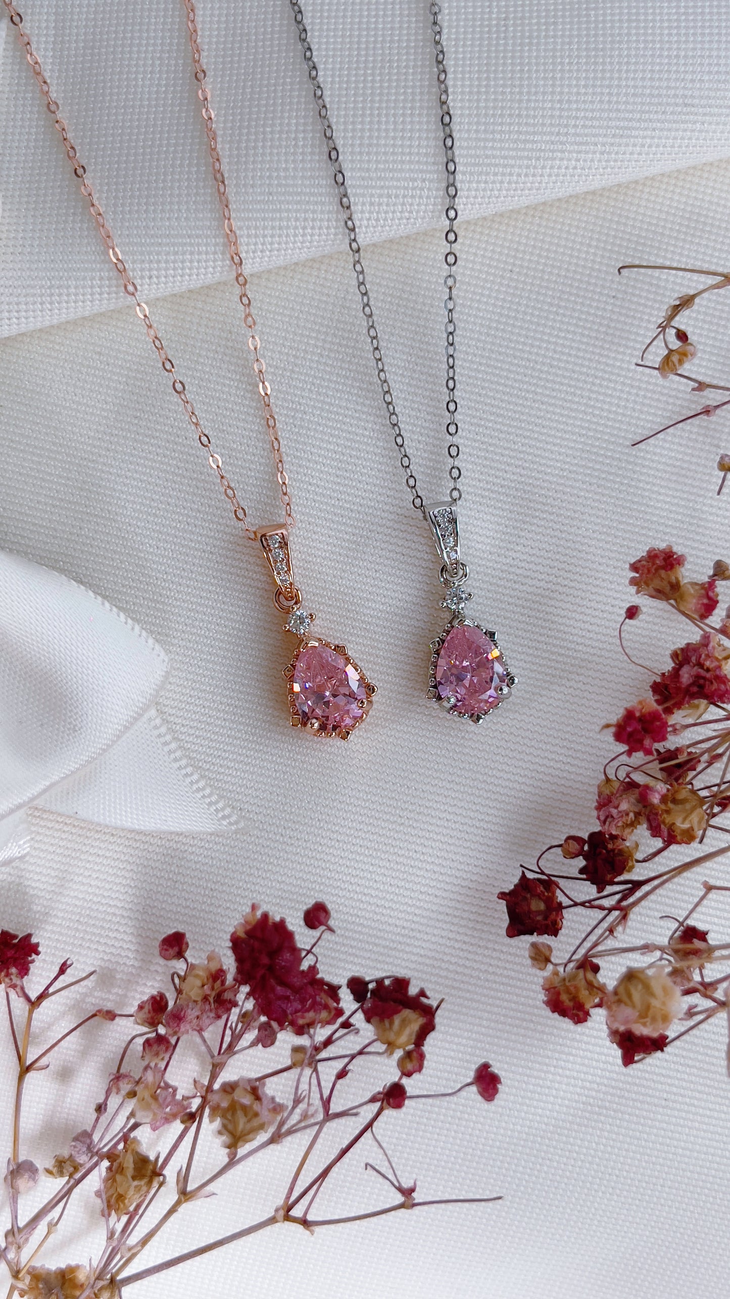 Pink Zirconia Pear Necklace