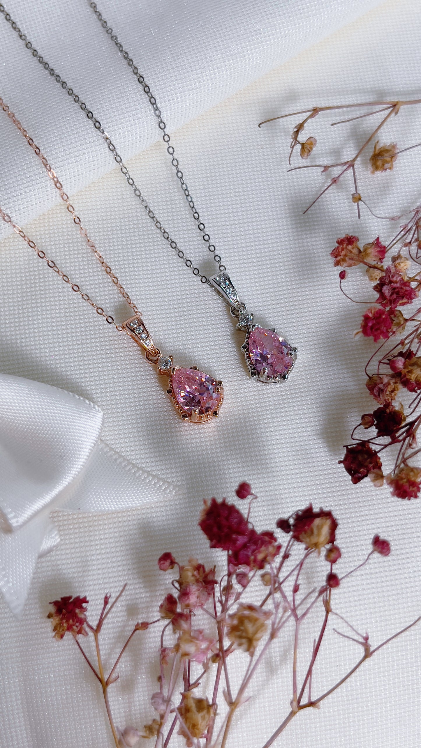 Pink Zirconia Pear Necklace