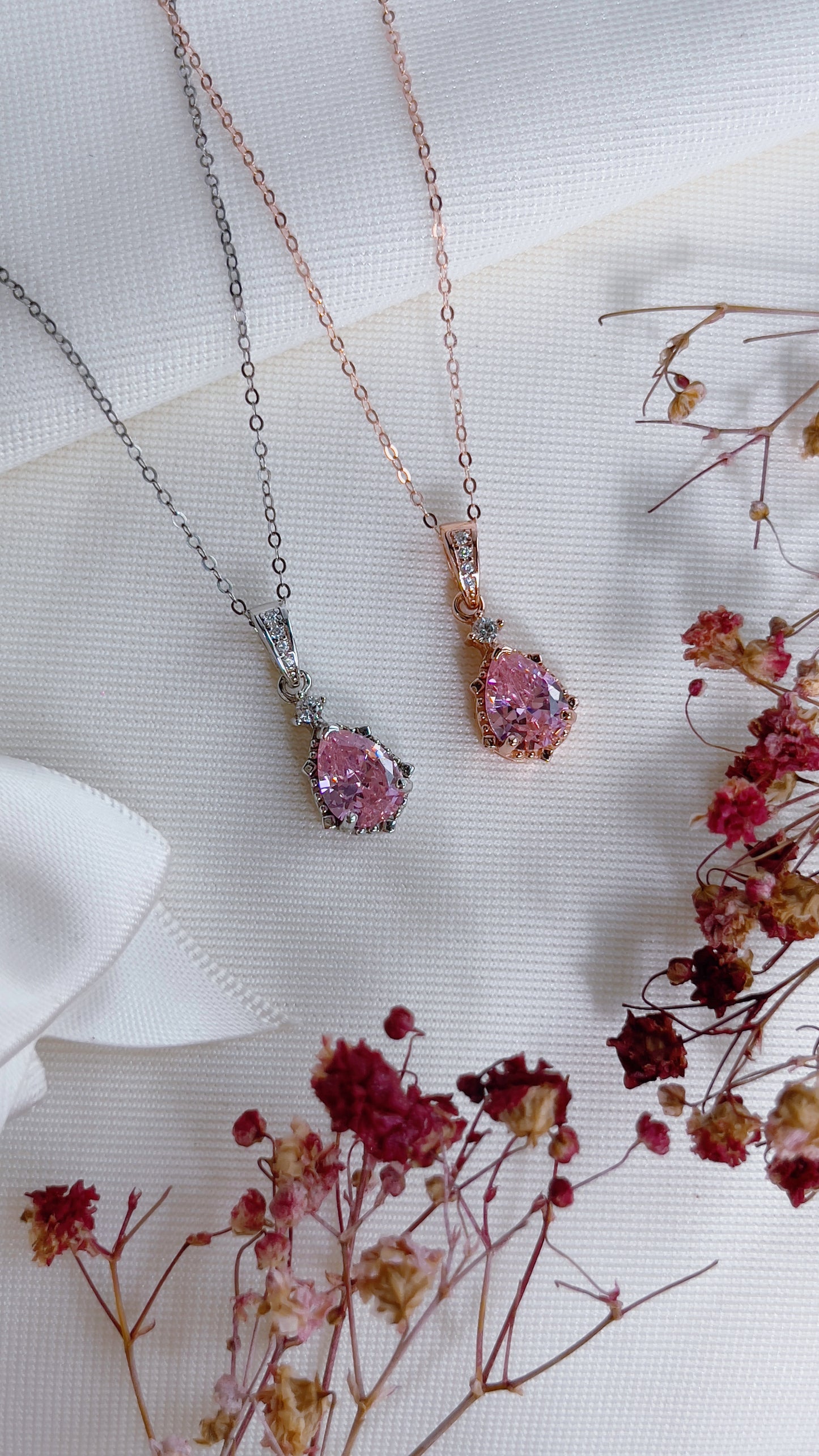 Pink Zirconia Pear Necklace