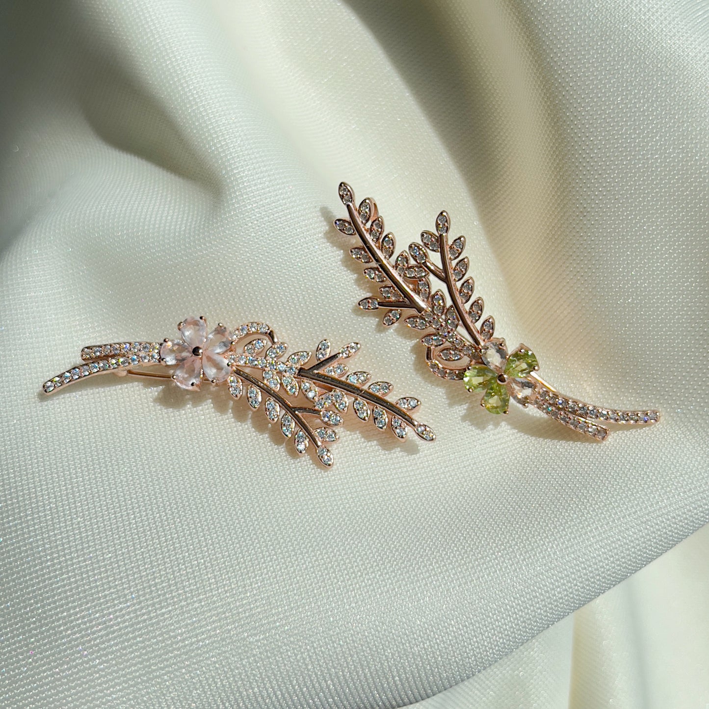 Peridot & Clear Quartz Flower Brooch