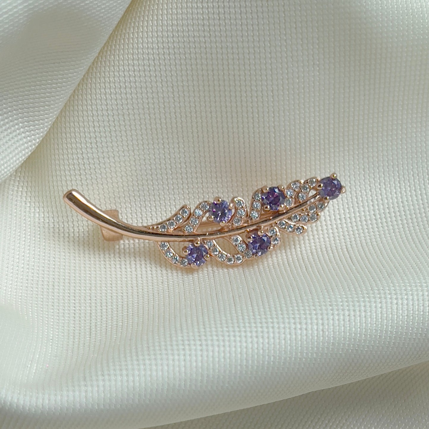 Purple Zirconia Leafy Brooch