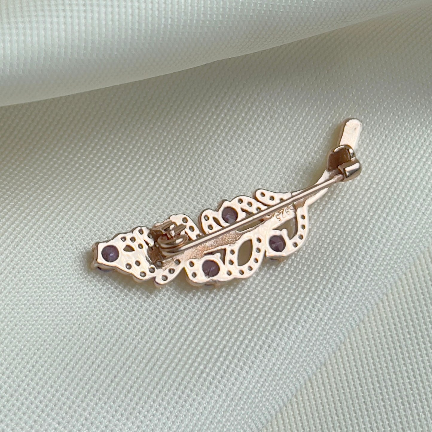 Purple Zirconia Leafy Brooch
