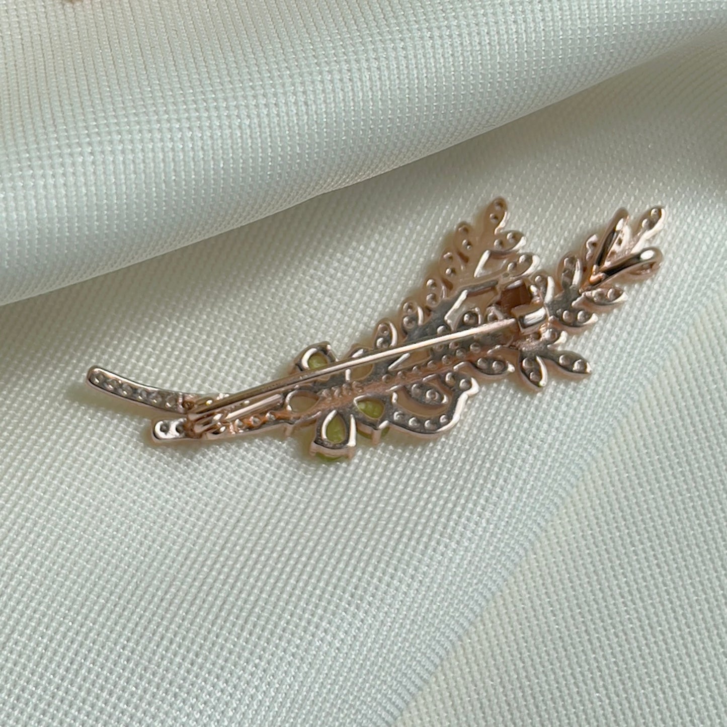 Peridot & Clear Quartz Flower Brooch