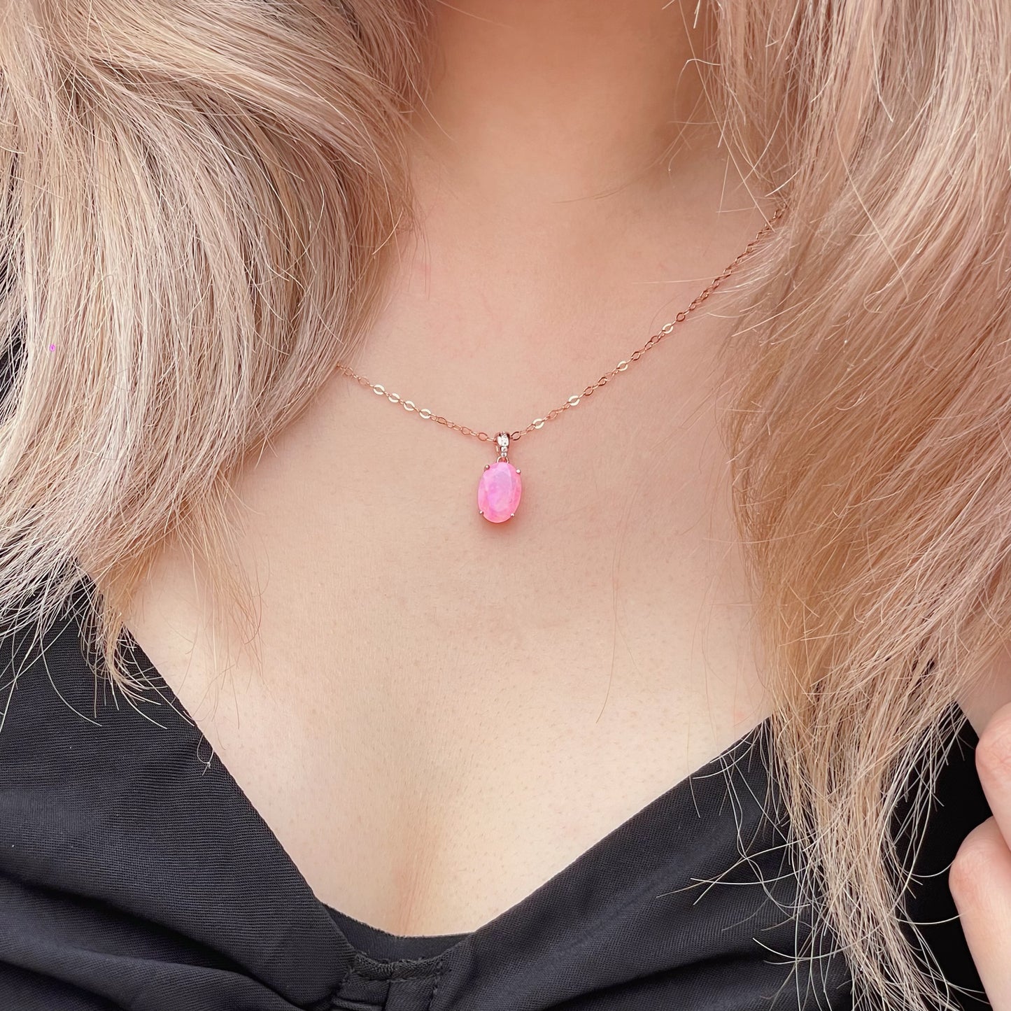 Faceted Pink Opal Necklace